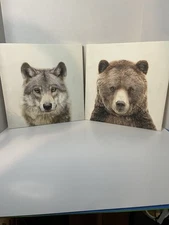 Kate and Laurel Sylvie Bear & Wolf Canvas Wall Art by Simon Te of Tai Prints