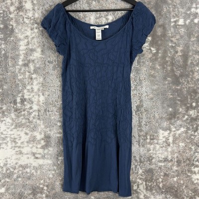 Max Studio Size M Textured Chic Abstract Knee Length Scoop Neck Dress Navy