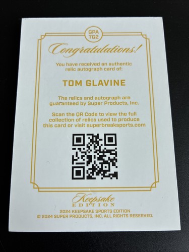 2024 Keepsake Multi Sport Series 2 TOM GLAVINE Gem Patch Autograph Crystal 1/1 - Picture 2 of 2