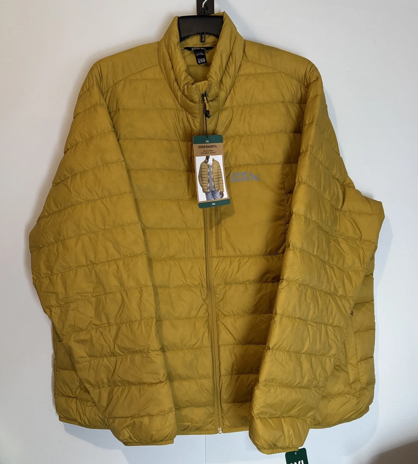 Eddie Bauer Men 3XL Down 650 Packable Jacket Unisex Yellow Lightweight NWT Gift