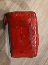 Coach NY Holiday Leather Boxed Essential Small Zip Around Card Case (Enamel Red)