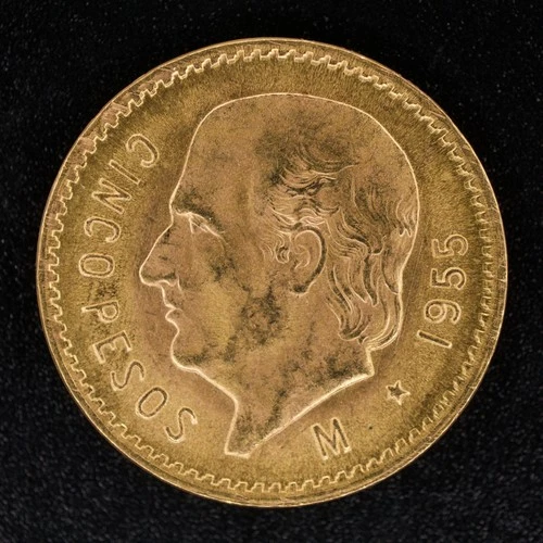Photo of a 1955 Mexico 5 Pesos Gold from an eBay listing that sold on Jul 12, 2026