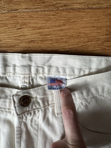 Jeans Avirex Hechos en EE. UU. Años 90 Unisex Pequeño Blanco Denim JNCO - Imagen 5 de 7