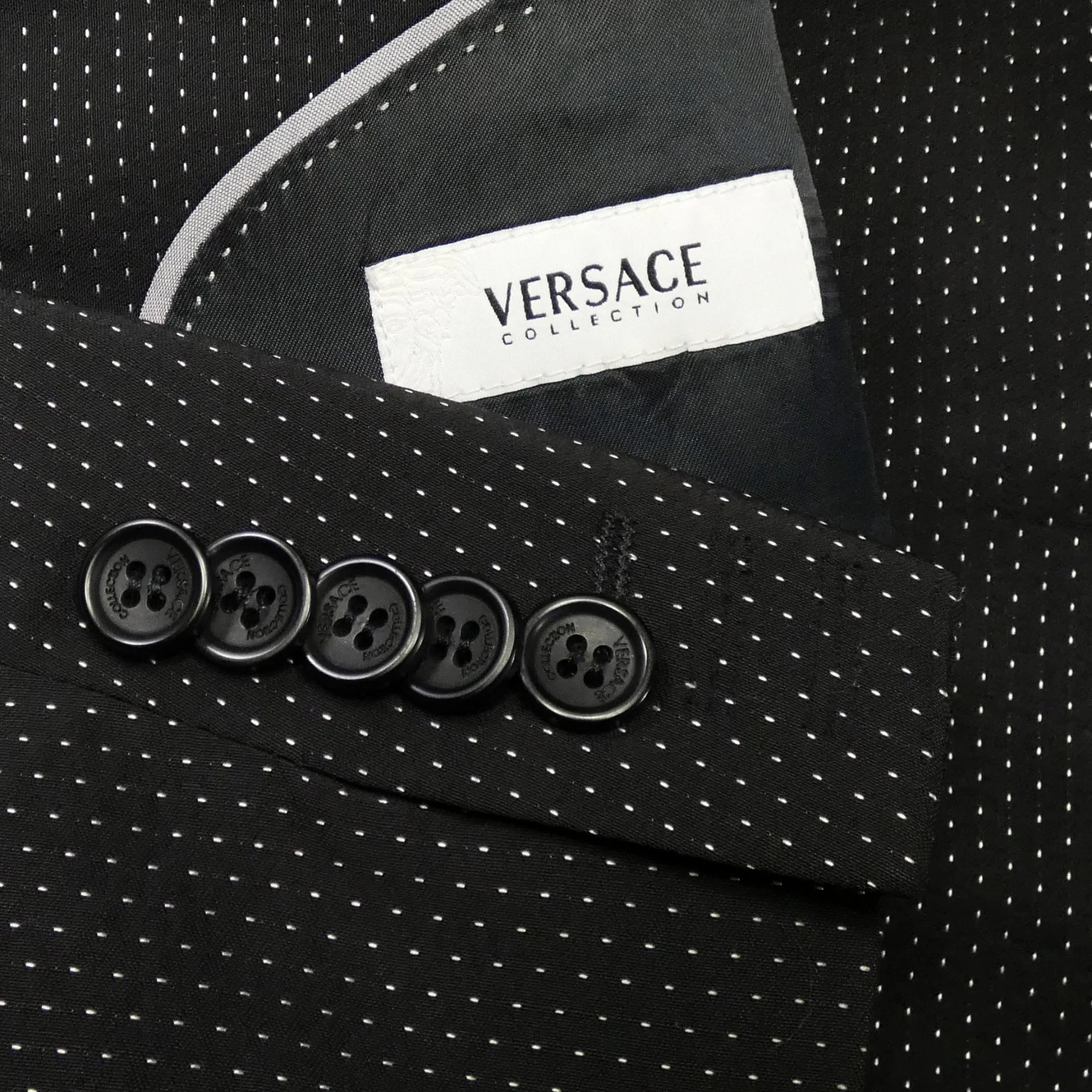 Versace — Versace Tropical Peak Lapel Sparkle Dot Wool Viscose 38 Five Btn Cuff Evening