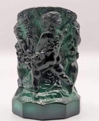 Vintage Tschechischer Malachit Glas Cherub Schminktisch Topf Curt Schlevogt Ingrid 3''