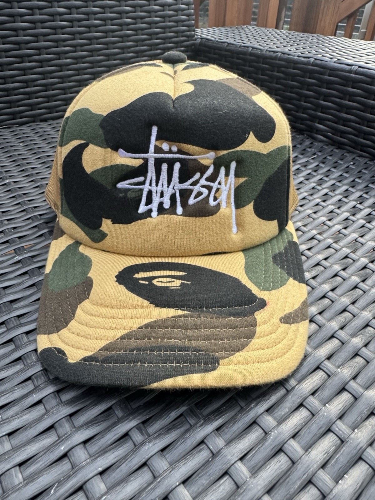 STUSSY BAPE TRUCKER HAT bathing ape kidsuper camo yellow heron