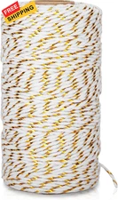 KINGLAKE Gold Twine String - 2mm Cotton Bakers 328 Feet White 