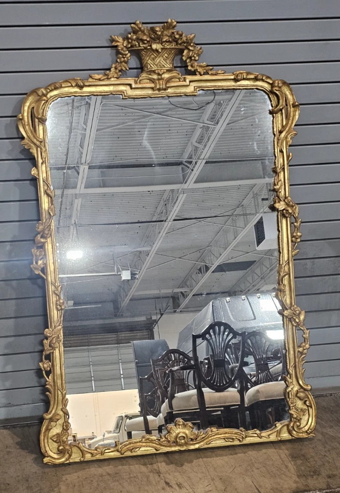 Espejo decorativo grande tallado en oro dorado tallado tallado en gremio tallado Foto 2 de 4