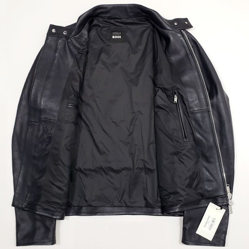 HUGO BOSS PORSCHE MANOR 404 Leather Biker Jacket Napa Midnight 48-50 Us38-40 M-L - Picture 14 of 21