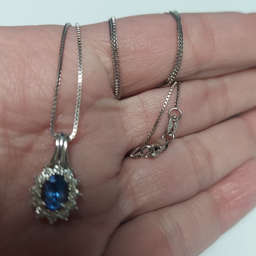 *GENUINE TANZANITE* Pendant 10k White Gold Cz Halo Silvertone Chain Vivid Blue - Picture 8 of 18