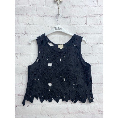 CAUTION TO THE WIND Black Crochet Lace Crop Top Size S
