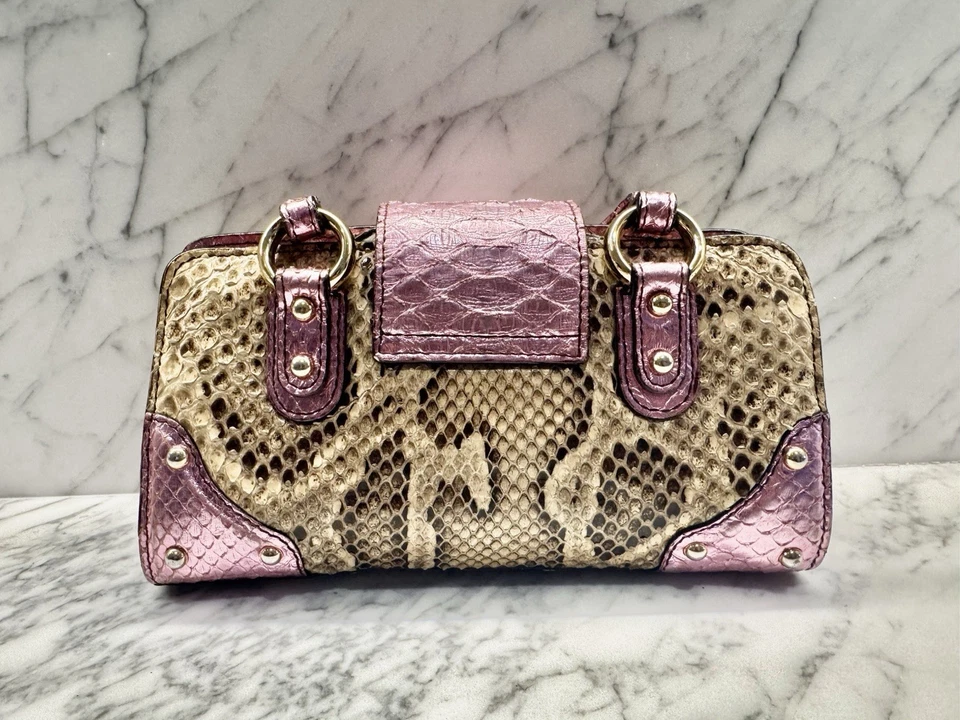 Dolce & Gabbana Python / Snake Leather Cream Handbag, Metallic Pink Accents - image 2 of 4