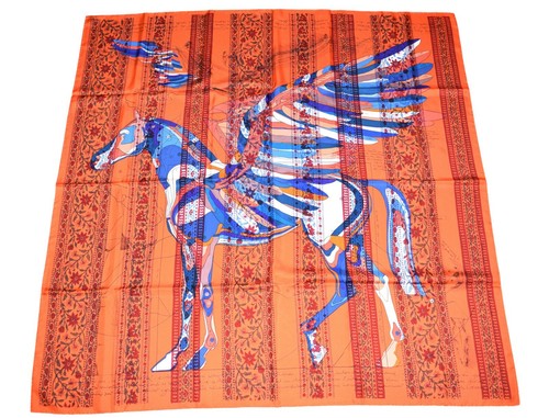 Hermes Shawl Le Pegase d'Hermes 140 cm Silk Orange 56" Scarf Stole - Picture 1 of 5