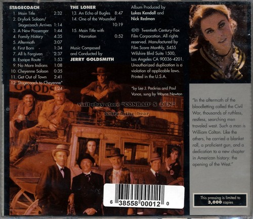 Jerry Goldsmith "STAGECOACH" / "THE LONER" score FSM 3000ltd CD SEALED - Foto 2 di 2