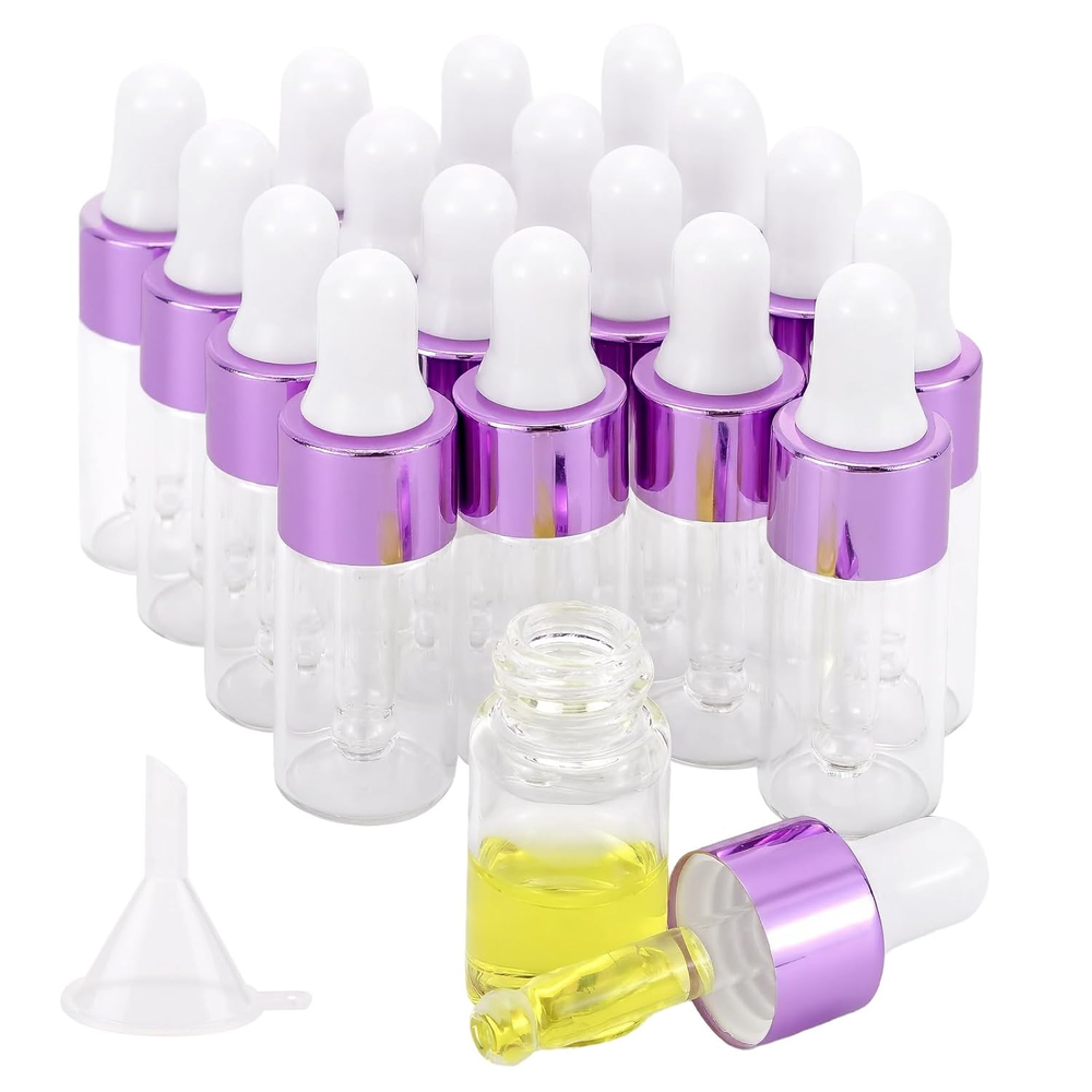 3ml Glass Eye Dropper Bottles 18-Pack Clear Refillable Leakproof Sample Vials