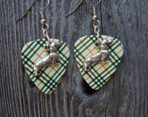 Dachshund Charm Guitar Pick Earrings with Surgical Steel Earwires - Picture 15 of 32