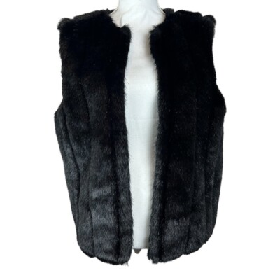 Dennis Basso Black Faux Fur Vest Open Women's Size M Medium