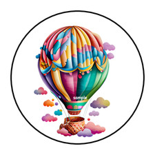 30 HOT AIR BALLOON STICKERS ENVELOPE SEALS LABELS 1.5" ROUND RAINBOW