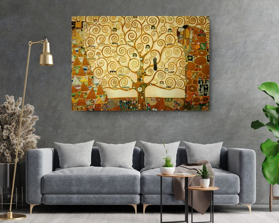 Arte de pared impresión en lienzo con salpicaduras de color reproducción árbol de la vida de Gustav Klimt Foto 3 de 4