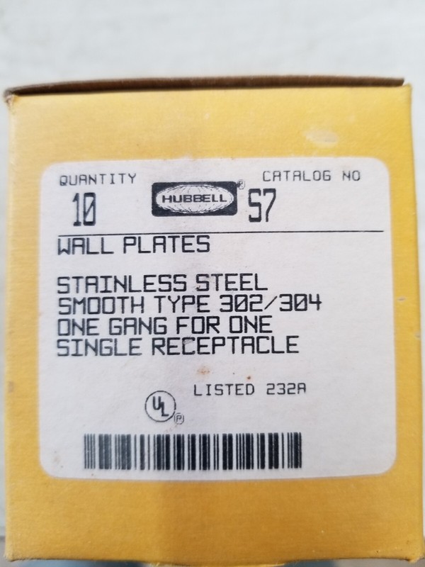 Hubbell Stainless Steel Type 302/304 Single Gang Cover for One Single Receptacle
