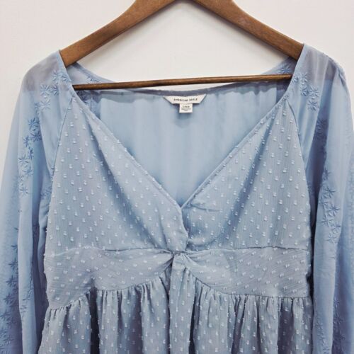 Blusa American Eagle azul punto suizo bordada peplum para mujer grande Cottagecore - Imagen 8 de 14