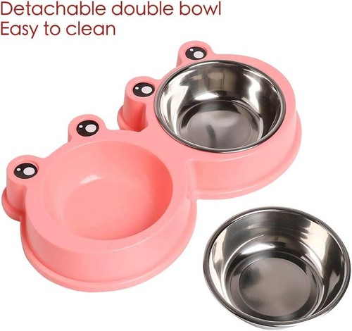 Stainless Steel Pet Bowls Double Food Water Dogs, Cats & Rabbit Non-Slip BPA - Picture 2 of 6