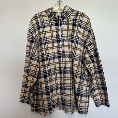 Essentials by Oleg Cassini Womens Pullover Fleece Sweater Size XL Plaid - Picture 2 of 13