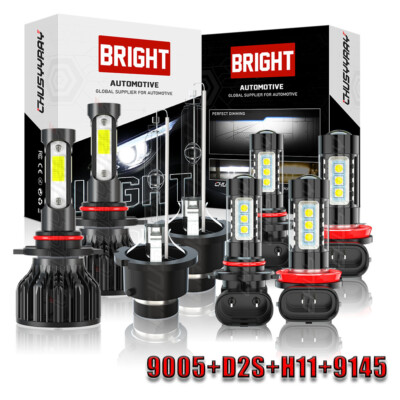 For Acura TSX 2009-2014 8PCS Front LED HID Headlights Hi/Lo+DRL Fog Light Bulbs