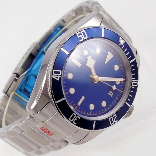 41mm Sterile Automatic Men's Watch NH35 Blue Dial Sapphire Glass Aluminum Bezel - Picture 4 of 7