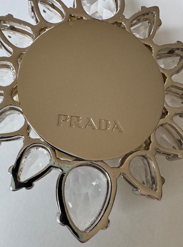 PRADA SILVER METAL IVORY CREAM RESIN ROSE CRYSTAL NECKLACE - Picture 11 of 20