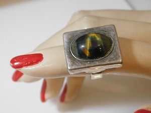 Grun Braunes Gold Chrysoberyll Cabochon Kunstlerisch Grosse 6 5 Silber Ring 8k 7 Ebay