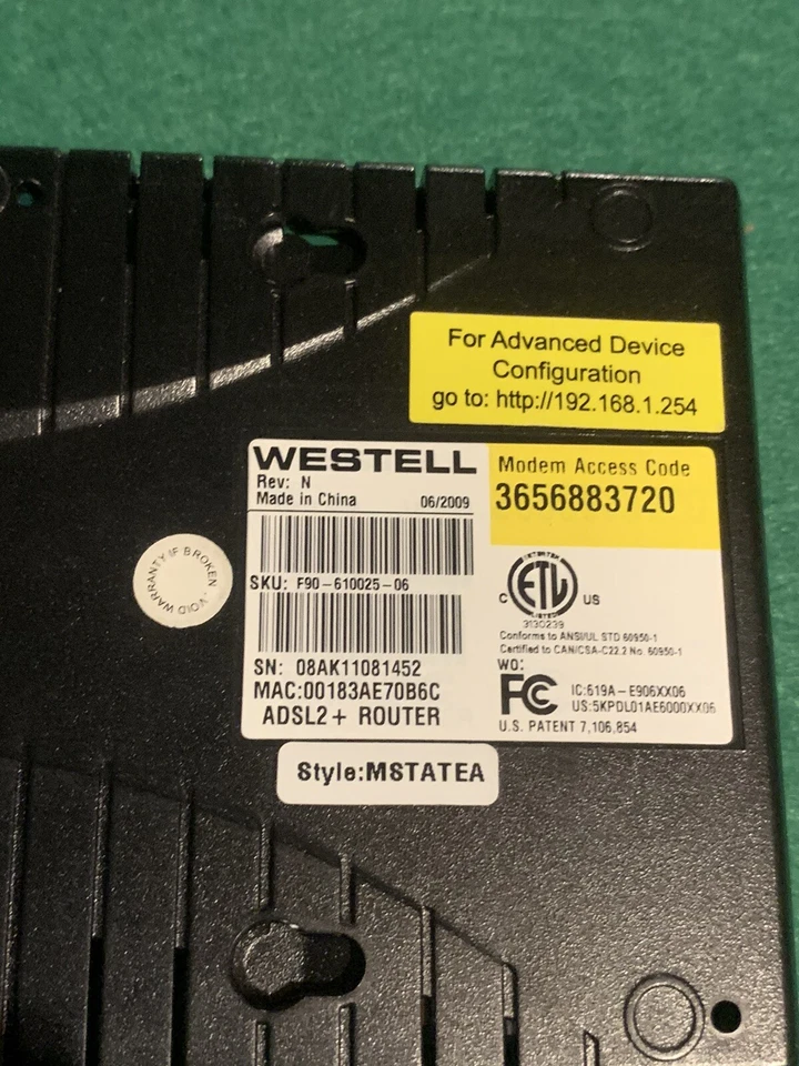 Westell F90-610025-06 ADSL2+ ROUTER w/adapter - Image 2 of 2