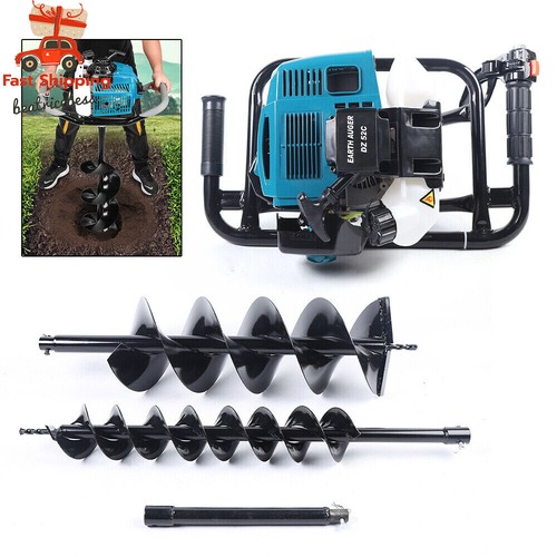 52cc 2 Stroke Post Hole Digger Gas Powered Earth Auger Drill Machine with 2 Bits - Picture 2 of 17