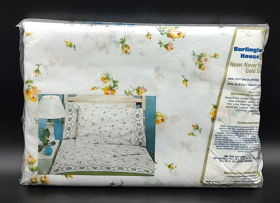 Винтажный Burlington дом двойной плоский лист оранжевые розы коттедж сад 72 x 105» новый из старых запасов - Изображение 2 из 2