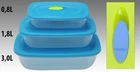Set of 3 Clear Plastic Food Containers Vented Lid Rectangular Storage Boxes