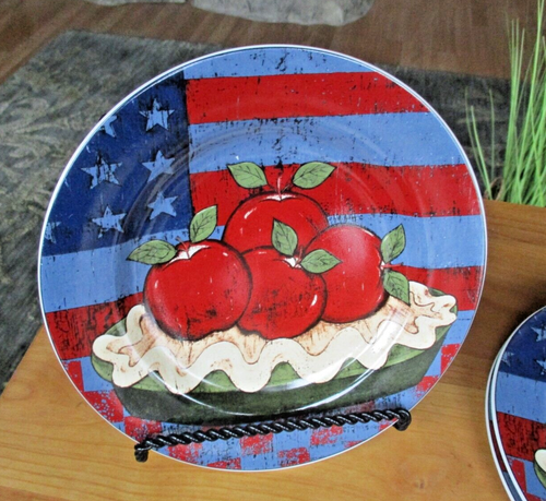 3 Sakura American As Apple Pie Salad Plates Warren Kimble Red White Blue 8.25" - Picture 2 of 3