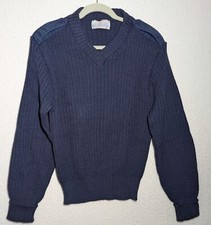 Vtg Iron Run Sweater Men Sz 38 M Blue 100 Virgin Wool Pullover V Neck Military