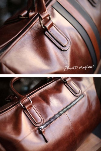 Bolso de viaje italiano de fin de semana de cuero de grano completo para hombre, bolso de lona hecho a mano - Imagen 12 de 14