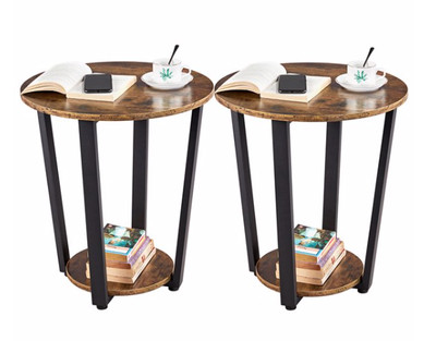 Smilemart Metal Side Table Industrial Round End With Storage Rack Set Of 2 Smilemart Metal Side Table Industrial, Metal Round Side Table With Storage