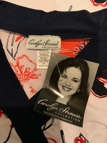 Carolyn Strauss Damen Übergröße 3X rot Blumenmuster kurze Schlitzärmel V-Ausschnitt Top neu mit Etikett - Bild 4 von 4