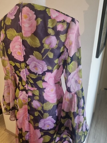 Vintage Habe Garments Of Sydney 1970's Bell Sleeve Floral Dress Size 12 - Picture 6 of 7