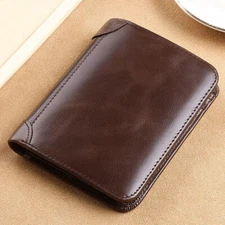Genuine Leather RFID Blocking Trifold Wallet For Men Slim Minimalist Wallet