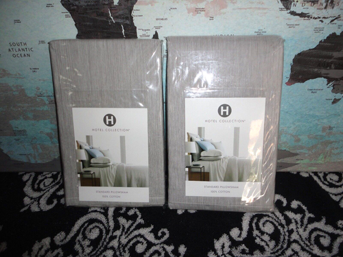 HOTEL COLLECTION ASH GRAY YARN DYED (2) ZIPPERED STANDARD PILLOW SHAMS 20 X 28 - Picture 2 of 8