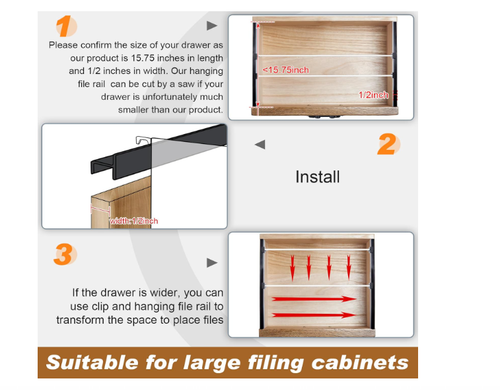 14 Pcs File Cabinet Rails Set 1/2 Drawer Sides File Rails Hanging File Rail C... - Picture 6 of 6