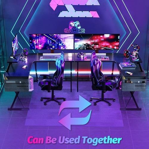 Corner Gaming Desk L Shaped Round Computer Desk Workstation With Screen Riser - Picture 9 of 12