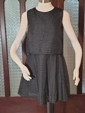 L'ZZIE Breezy Black Lattice Faux Two Piece Dress w/ Lace Lining, Size M