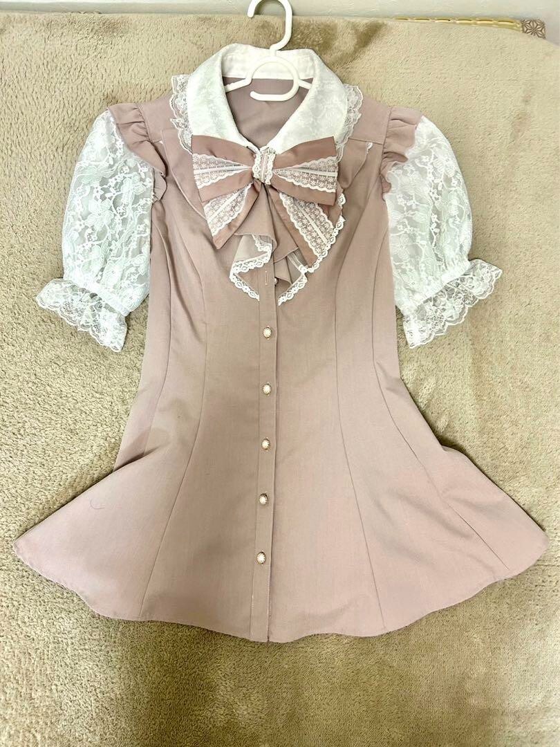 Secret Honey lace ruffle short sleeve setup color pink FREE SIZE