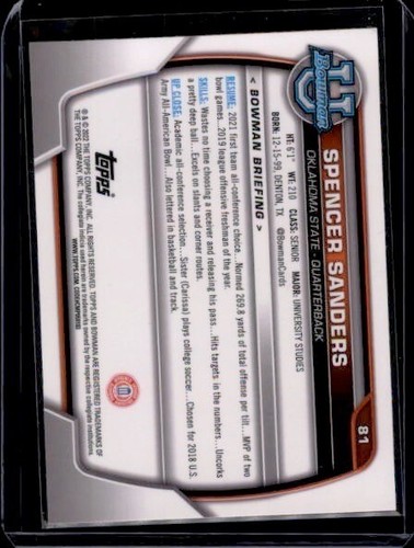 2022 Bowman Chrome University #81 Spencer Sanders - Bild 2 von 2