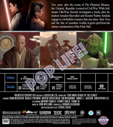 Star Wars Attack of the Clones (Blu-ray) Custom Cover **Case & Art Only!** - Picture 2 of 2