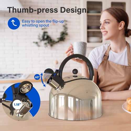 Stainless Steel Whistling Tea Kettle Teapot for Stove Top with Wide Mouth Silver - Picture 7 of 11
